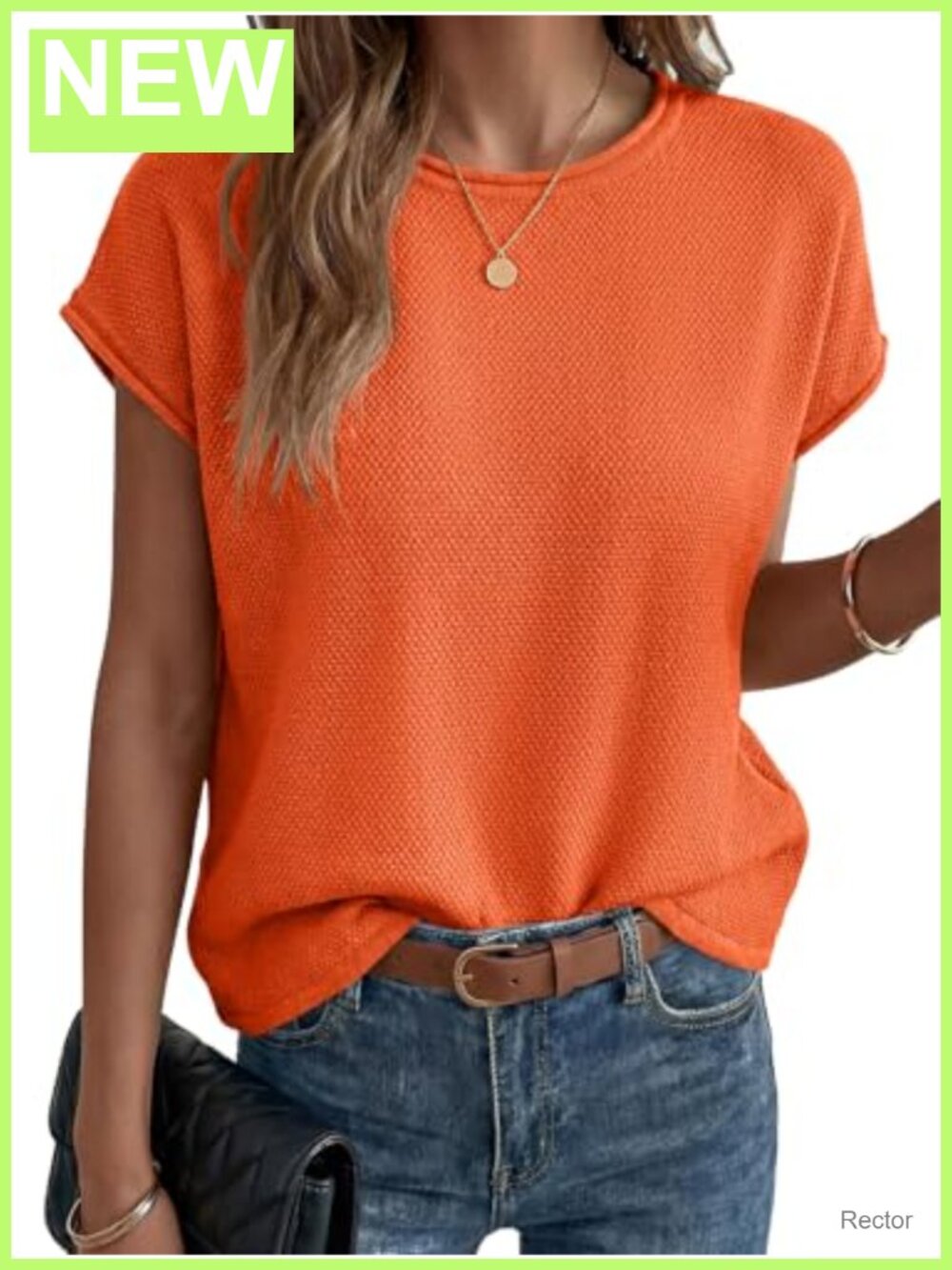 Waffle Knit Cap Sleeve Sweater Vest Crew Neck Loose Fit Summer Top